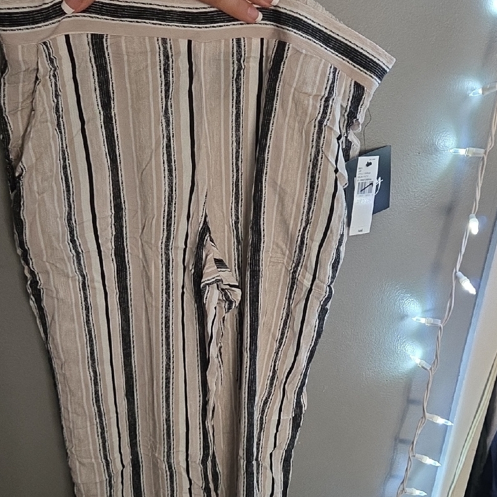 by & by Black and Cream Striped Cropped Jumpsuit